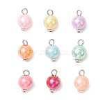 Opaque Acrylic Pendants, with Iron and Alloy Findings, Round, Platinum, 15x10mm, Hole: 2.5mm(PALLOY-JF03929-01)