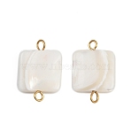 Natural Shell Square Connector Charms, with 304 Stainless Steel Double Loops, Seashell Color, Ion Plating(IP), Real 18K Gold Plated, 18.5~19.5x12~12.5x3~3.5mm, Hole: 1.6~2.5mm(X1-STAS-D378-27G)