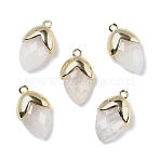 Natural Quartz Crystal Pendants, with Golden Brass Finding, Straberry Shape Charms, Faceted, 19.5x12x6.5mm, Hole: 1.6mm(G-U019-03A-01)