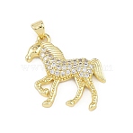 Brass Micro Pave Clear Cubic Zirconia Pendants, Horse Charms, Real 18K Gold Plated, 24x25.5x4mm, Hole: 3x2.5mm(KK-B177-12G)