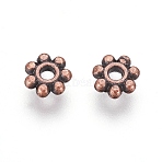 Tibetan Style Alloy Daisy Spacer Beads, Flower, Lead Free & Cadmium Free, Red Copper, 4.5x1.5mm, Hole: 1mm(K096C061)
