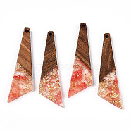 Transparent Resin & Walnut Wood Pendants, with Gold Foil, Quadrilateral Charms, Salmon, 49x13x3.5mm, Hole: 2mm(RESI-N039-70E)