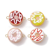 Handmade Lampwork Enamel Donut Connector Charms, with Golden Tone 304 Stainless Steel Double Loops, Mixed Color, 14.5x19.5x7.5mm, Hole: 1.8mm(PALLOY-JF02573)