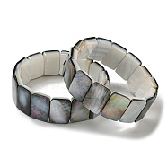 Natural Black Lip Shell Rectangle Dominoes Beaded Stretch Bracelets, Inner Diameter: 2-1/8 inch(5.4cm)(BJEW-N030-01B-02)