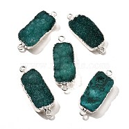 Natural Dyed Quartz Crystal Links Connector Charms, with Brass Findings, Rectangle, Silver Color Plated, Green, 29.5~41x14.5~15.5x6.5~9.5mm, Hole: 2.5mm(G-K189-02S-03)