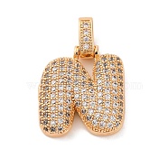 Brass Micro Pave Cubic Zirconia Pendants, Real 18K Gold Plated, Clear, Letter N, 18.5~24x12.5~25.5x5~5.5mm, Hole: 5x3mm(KK-C076-29N-G01)