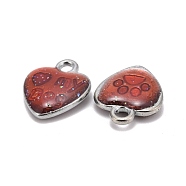 Alloy Enamel Charms, Cadmium Free & Lead Free, Heart with Foot Print and Word, Platinum Metal Color, Red, 15x12x3mm, Hole: 2mm(ENAM-C1422-4)