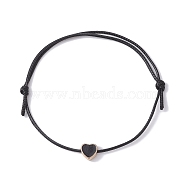 Alloy Enamel Heart Braided Bead Bracelet, Waxed Polyester Cords Adjustable Bracelet, Black, Inner Diameter: 3-1/2 inch(9cm)(BJEW-JB09739-02)