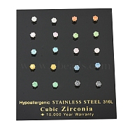 304 Stainless Steel Stud Earrings, with Glass Beads, Stainless Steel Color, Mixed Color, 0.51x0.12 inch(1.3x0.3cm)(EJEW-I308-01A)