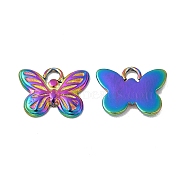 Ion Plating(IP) 304 Stainless Steel Pendants, Butterfly Charm, Rainbow Color, 9x11.5x1mm, Hole: 1.6mm(STAS-A070-12MC)