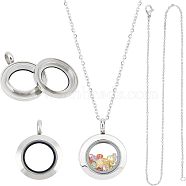 DIY Memory Locket Pendant Necklace Making Kit, Including 304 Stainless Steel Floating Locket Pendants & Necklace Making, Stainless Steel Color, 4Pcs/box(DIY-UN0003-51)