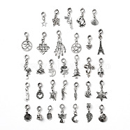 35Pcs 35 Styles Alloy European Dangle Charms, Large Hole Beads, Mixed Shapes, Antique Silver, 1pc/style(FIND-YW0001-26)