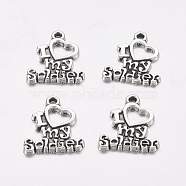 Tibetan Style Alloy Message Pendants, Heart with Words I Love My Soldier, Cadmium Free & Lead Free, Antique Silver, 19x17x2mm, Hole: 2mm(TIBEP-5286-AS-LF)