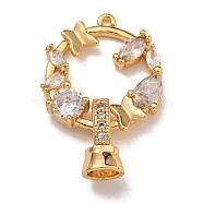 Brass Micro Pave Cubic Zirconia Fold Over Clasps, Ring with Butterfly, Real 18K Gold Plated, Clear, 27mm(KK-U037-30G-03)