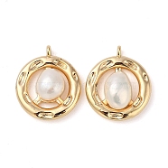 Brass Pave Natural Freshwater Pearl Pendants, Ring Charms, Real 18K Gold Plated, 17x15x6mm, Hole: 1.5mm(KK-U045-17G)