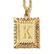 201 Stainless Steel Cable Chain Rectangle with Letter Pendant Necklaces, Golden, Letter K, 19.96 inch(50.7cm)(NJEW-M070-01G-K)