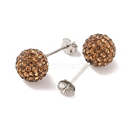 Gifts for Her Valentines Day 925 Sterling Silver Austrian Crystal Rhinestone Ball Stud Earrings for Girl, Round, 220_Smoke Topaz, 17x8mm(Q286H101)