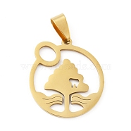 201 Stainless Steel Pendants, Ring with Tree, Golden, 27.5x25x1.5mm, Hole: 8x4mm(STAS-D190-10G)