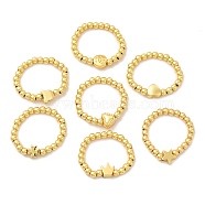 Rack Plating Round Brass & Alloy Beaded Finger Rings for Women, Lead Free & Cadmium Free, Long-Lasting Real 18K Gold Plated, Heart/Clover/Star, Mixed Patterns, 3mm, Inner Diameter: 20mm, Bead: 5~6x5~6x3~4mm(RJEW-G282-01G)