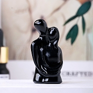 Natural Obsidian Carved Healing Hug Couple Figurines, Reiki Energy Stone Display Decorations, 50x25mm(PW-WG14347-03)