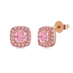 Square 925 Sterling Silver Micro Pave Cubic Zirconia Stud Earrings for Woman, Rose Gold, 7x7mm(EJEW-F350-02RG)