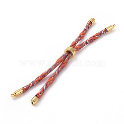 Nylon Cord Silder Bracelets, for Connector Charm Bracelet Making, with Rack Plating Golden Brass Findings, Long-Lasting Plated, Cadmium Free & Lead Free, Tomato, 8-5/8~9 inch(22~22.8cm), 0.3cm, Hole: 2.6mm(MAK-C003-03G-07)