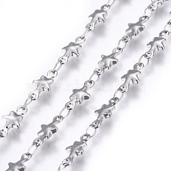 304 Stainless Steel Link Chains, Soldered, Star, Stainless Steel Color, 10x4.5x2mm(STAS-P219-74)