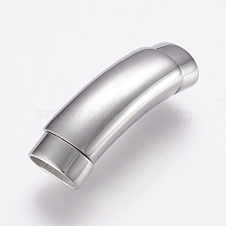 304 Stainless Steel Magnetic Clasps with Glue-in Ends, Tube, Stainless Steel Color, 39x13x9mm, Hole: 7.5x11mm(STAS-F122-12P)