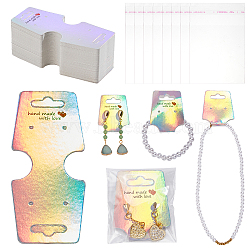Elite 400Pcs Laser Style Folding Paper Jewelry Display Hanging Cards, for Necklace Bracelet Earring Packaging, Trapezoid, with 400Pcs OPP Cellophane Bags, Colorful, 12x5x0.05cm, Hole: 2mm and 23.5x8mm(FIND-PH0017-17)