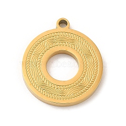 Ion Plating(IP) 304 Stainless Steel Pendants, Textured and Laser Cut, Flat Round Charm, Real 18K Gold Plated, 16.5x14.5x1.5mm, Hole: 1.5mm(STAS-Q301-29G)