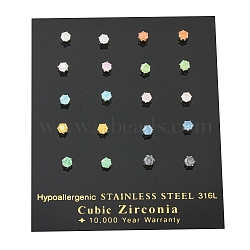 304 Stainless Steel Stud Earrings, with Glass Beads, Stainless Steel Color, Mixed Color, 0.51x0.12 inch(1.3x0.3cm)(EJEW-I308-01A)