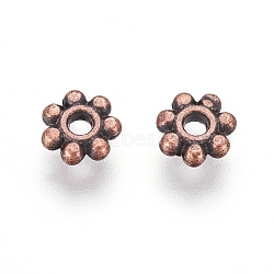 Tibetan Style Alloy Daisy Spacer Beads, Flower, Lead Free & Cadmium Free, Red Copper, 4.5x1.5mm, Hole: 1mm(K096C061)