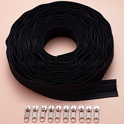 Nylon Zipper Tape, with Zipper Sliders, for DIY Sewing Tailor Craft Bag, Black, 32x6mm(PW-WG004A7-05)