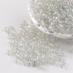 Round Glass Seed Beads, Trans. Colours Lustered, Clear, Size: about 4mm in diameter, hole: 1.5mm, about 496pcs/50g(X-SEED-A006-4mm-101)