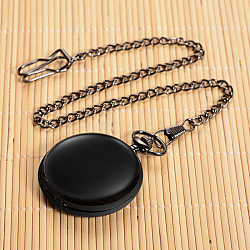 Openable Flat Round Alloy Pendant Pocket Watches, Quartz Watches, with Iron Chains, Gunmetal, 355mm, Watch Head: 57x41x14mm, Watch Face: 32mm(WACH-D046)