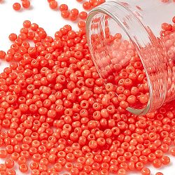 12/0 Grade A Round Glass Seed Beads, Baking Paint, Dark Orange, 12/0, 2x1.5mm, Hole: 0.7mm, about 30000pcs/bag(SEED-Q009-FJX19)