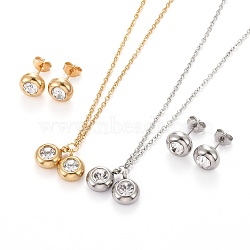 Birthstone 304 Stainless Steel Rhinestone Jewelry Sets, Pendant Cable Chains Necklaces and Stud Earrings, with Lobster Claw Clasps and Ear Nuts, Crystal, Mixed Color, 17.40 inch(44.2cm), 9mm, Pin: 0.8mm(SJEW-H302-16)