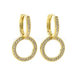 Clear Cubic Zirconia Double Interlocking Rings Dangle Hoop Earrings, Rack Plating Brass Jewelry for Women, Lead Free & Cadmium Free & Nickel Free, Real 18K Gold Plated, 25x14x2~13.5mm, Pin: 0.7mm(EJEW-F299-01G)