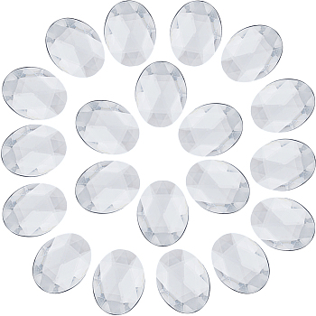 Acrylic Rhinestone Flat Back Cabochons, Faceted, Bottom Silver Plated, Oval, Clear, 40x30x7~7.5mm, 20pcs/box
