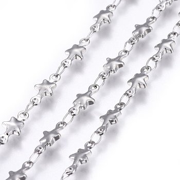 304 Stainless Steel Link Chains, Soldered, Star, Stainless Steel Color, 10x4.5x2mm