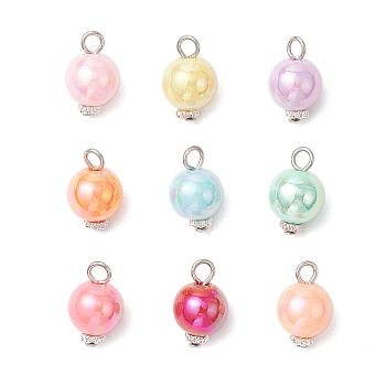 Opaque Acrylic Pendants, with Iron and Alloy Findings, Round, Platinum, 15x10mm, Hole: 2.5mm