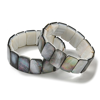 Natural Black Lip Shell Rectangle Dominoes Beaded Stretch Bracelets, Inner Diameter: 2-1/8 inch(5.4cm)