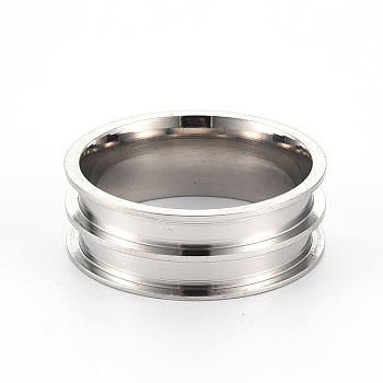 201 Stainless Steel Ring Core Blank for Inlay Jewelry Making, Double Channel Beveled Edge Ring, Stainless Steel Color, Size 9, Inner Diameter: 19mm