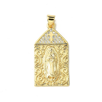 Real 18K Gold Plated Brass Micro Pave Clear Cubic Zirconia Pendants, House, 32x16.5x3mm, Hole: 3.5x6.5mm
