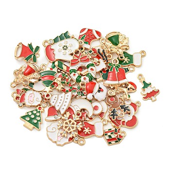 Alloy Christmas Series Enamel Pendants, Mixed Shape, Golden, Mixed Color, 12~25.5x12~25.5x1.5~5mm, Hole: 1~2mm, 38pcs/set