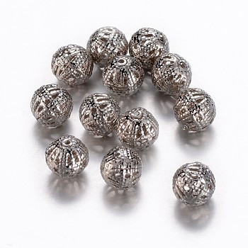 Brass Filigree Beads, Filigree Ball, Round, Nickel Free, Platinum, 8mm, Hole: 0.5mm