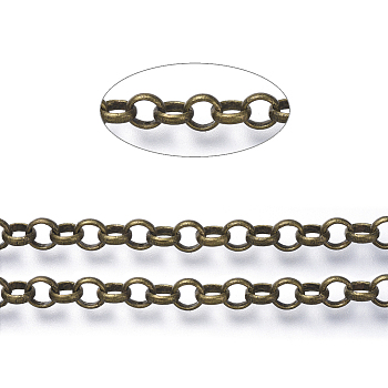 Brass Rolo Chains, Belcher Chains, Soldered, with Spool, Cadmium Free & Nickel Free & Lead Free, Antique Bronze, 4.5x1.2mm, about 150.91 Feet(46m)/roll