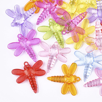 Transparent Acrylic Pendants, Dragonfly, Mixed Color, 42x42x8.5mm, Hole: 2.5mm, about 140pcs/500g