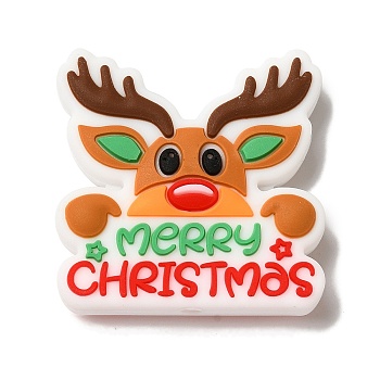 Christmas series Silicone Beads, Colorful, Deer, 29.5x30x8mm, Hole: 2mm