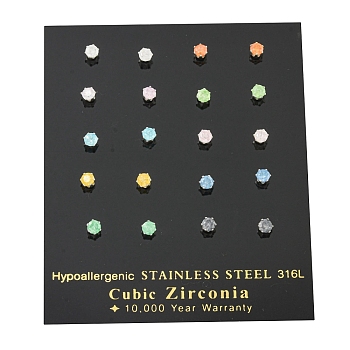 304 Stainless Steel Stud Earrings, with Glass Beads, Stainless Steel Color, Mixed Color, 0.51x0.12 inch(1.3x0.3cm)